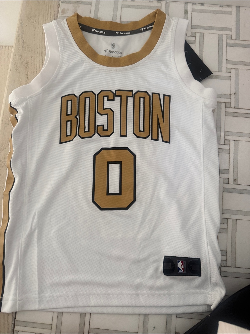 Fanatics White and Gold Boston Basketball Jersey